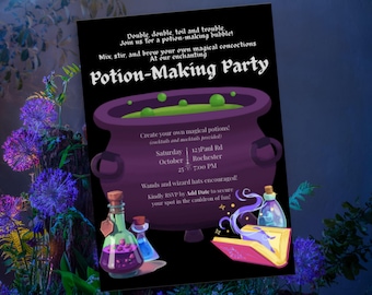 Halloween Invitation, Editable Canva Template, Potion Party Invite, Witch Party, Magical Cocktail Party, Instant Download