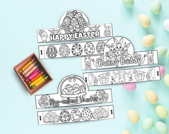 Easter Crown Printable Bundle - Happy Easter, Bunny Buddy, and Egg-cellent Hunter Coloring Crafts for Kids & Groups (PDF Download)