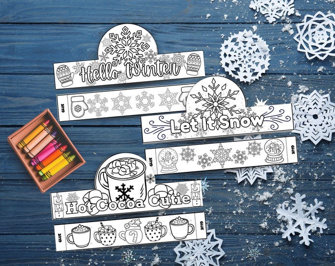 Featured listing image: Cozy Winter Crown Bundle - Hello Winter, Let It Snow, and Hot Cocoa Cutie Coloring Crafts (PDF Download)