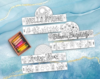 Spring Crown Bundle - Hello Spring, Bloom Brightly, and Spring Vibes Coloring Crafts (PDF Download) (PDF Download)