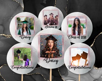 Personalized Rose Gold Circle Graduation Fan / Custom Class of 2026 Program & Keepsake / Editable Canva Graduation Party Fan