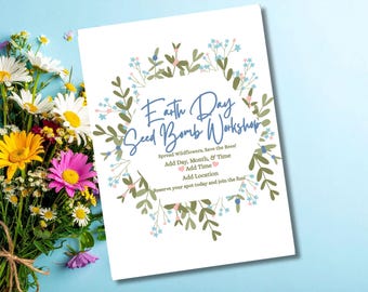 Seed Bomb Workshop Invitation Template - Editable Spring Event Invite - Earth Day, Easter, Mother's Day (Editable in Canva)