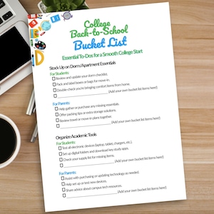 College Back-to-School Bucket List | Printable Checklist for Students and Parents | Fun, Organized Prep for Dorms, Goals, and New Adventures