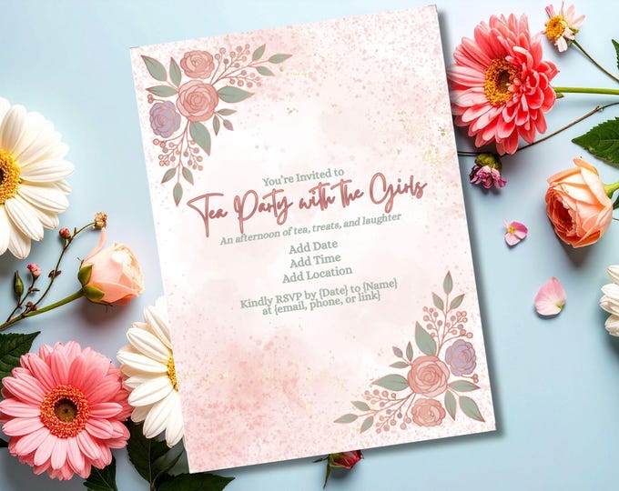 Featured listing image: Spring Tea Party Invitation - Printable Floral Design for Weddings, Showers & Events (Editable in Canva)