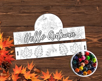 Fall Crown for Kids Printable, Autumn Coloring Crown, Fall Leaves Crown, Paper Crown Kids Craft, Classroom Activity