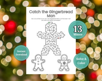 Christmas Maze Printable, Christmas Activity Book for Kids, Holiday Maze Book, Christmas Party Activity, 13 Mazes, Instant Download