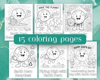 Earth Hero Coloring Pages, 15 Pages, Fun and Educational, Superhero Earth, Environmental Activities, Kids Coloring, Save the Planet