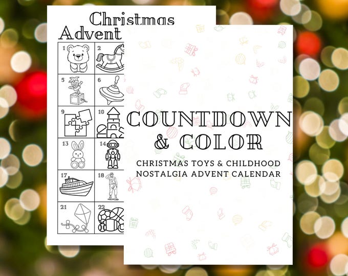 Featured listing image: Countdown & Color: Christmas Toys and Childhood Nostalgia Advent Calendar Printable - Fun Holiday Coloring Activity (PDF Download)