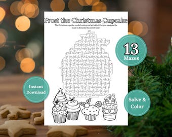 Christmas Sweets Maze Printable, Christmas Activity Book for Kids, Holiday Maze Book, Christmas Party Activity, 13 Mazes, Instant Download