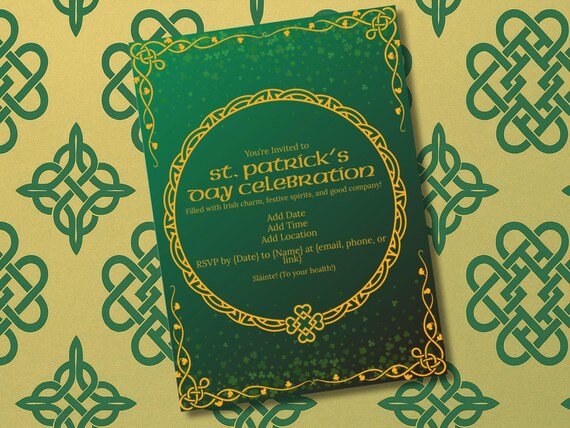 Classic Irish Charm Invitation - St. Patrick's Day Celebration Invite (Editable in Canva)