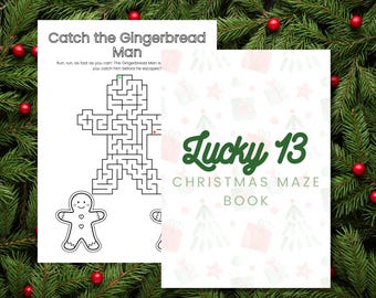 Lucky 13 Christmas Maze Book – 13 leuke vakantiedoolhoven met kleurbare pagina's voor kinderen en volwassenen (pdf-download)