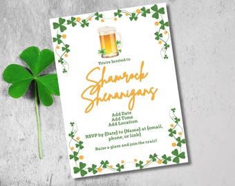 Shamrock Shenanigans Invitation - St. Patrick's Day Pub Crawl Invite (Editable in Canva)