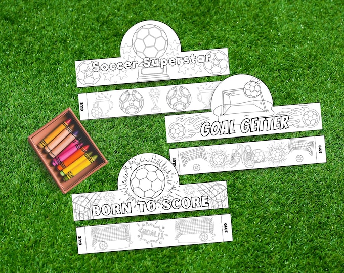 Featured listing image: Set of 3 Printable Soccer Crowns, Soccer Coloring Crowns, Kids Sports Party Favors, Soccer Birthday Craft, Instant Download