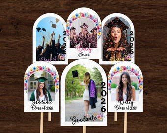 Personalized Floral Arch Graduation Fan / Custom Class of 2026 Program & Keepsake / Editable Canva Graduation Party Fan