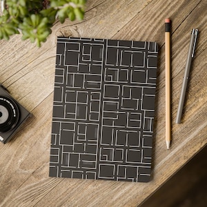 Architectural Floorplan Notebook, Minimalist Black/White Softcover Journal with Grid Design, Perforated Pages, 100-200 Pages, 5.75&quot; x 8&quot;