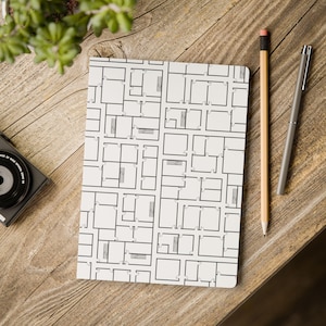 Architectural Floorplan Notebook, Minimalist White/Black Softcover Journal with Grid Design, Perforated Pages, 100-200 Pages, 5.75&quot; x 8&quot;