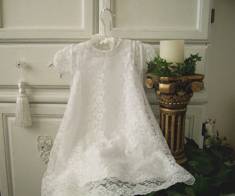 Ready to Ship, Lace Christening Gown and Slip size 6 to 12 mo. New, Handmade, Heirloom Inspired, Lace Baptism Dress image 1