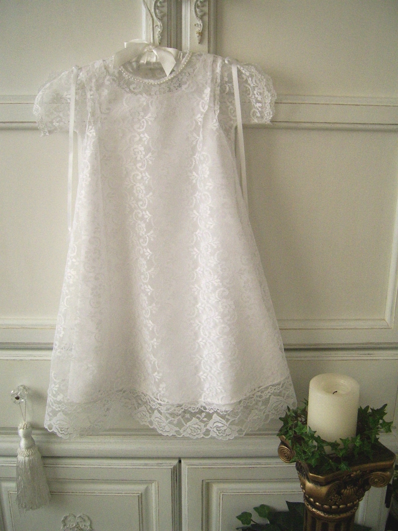 Heirloom Inspired New Lace Christening Gown and Slip size 6 to 12 mo Ready to Ship Handmade Lace Baptism Dress