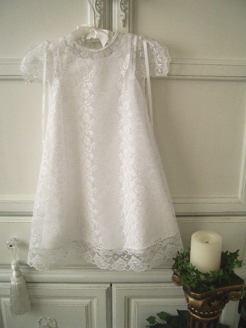 Ready to Ship, Lace Christening Gown and Slip size 6 to 12 mo. New, Handmade, Heirloom Inspired, Lace Baptism Dress image 6