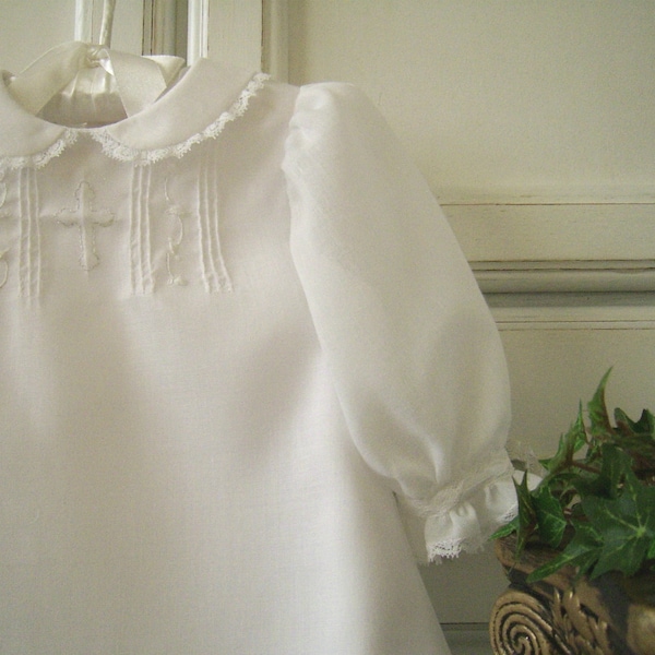 Ready To Ship - Elizabeth, long sleeve Heirloom Christening gown, tucks, hand embroidery, full slip. Size newborn