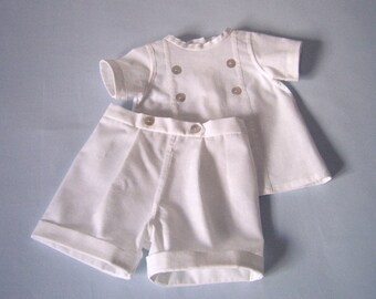 Samuel. 2 Piece Boys Baptism,Portrait Suit, White Linen-look Shirt, short/long sleeves, short/long pants. Custom Orders size Newborn to 2 T.