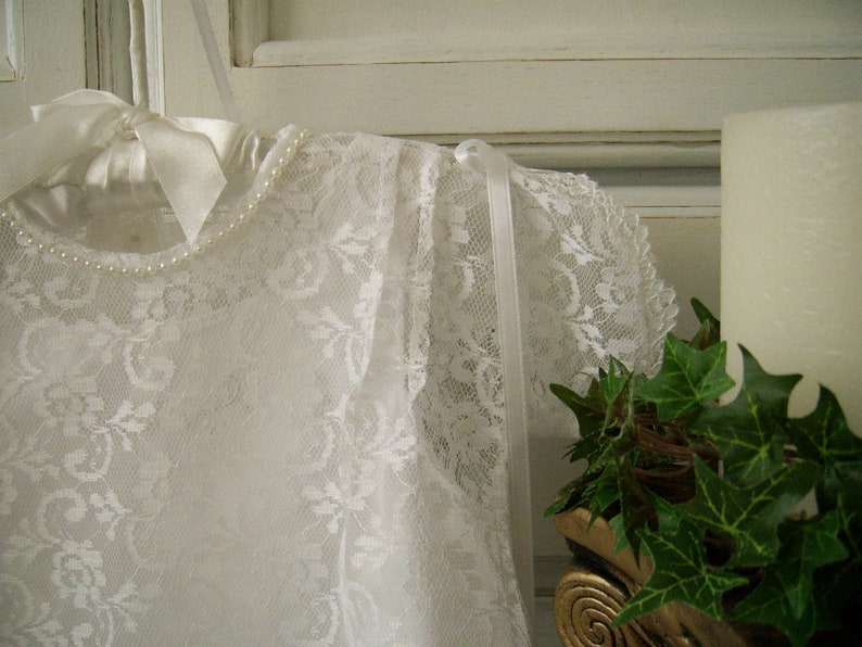 Heirloom Inspired New Lace Christening Gown and Slip size 6 to 12 mo Ready to Ship Handmade Lace Baptism Dress