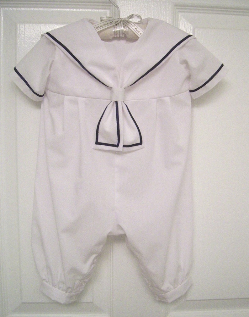 Sailor Christening Romper, Long/Short Sleeves, Long/Short Legs, Vintage Inspired, For custom orders in sizes newborn up to 2 years. image 6