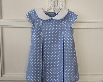 Blue Polka Dot Linen Toddler Baby Dress: Sweet Summer Swing Style (18 Months)