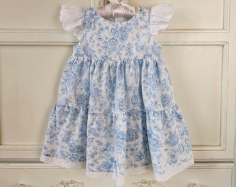 Blue Floral Ruffle Dress and Panty Set, Toddler Twirly Dress (18-24 Months)