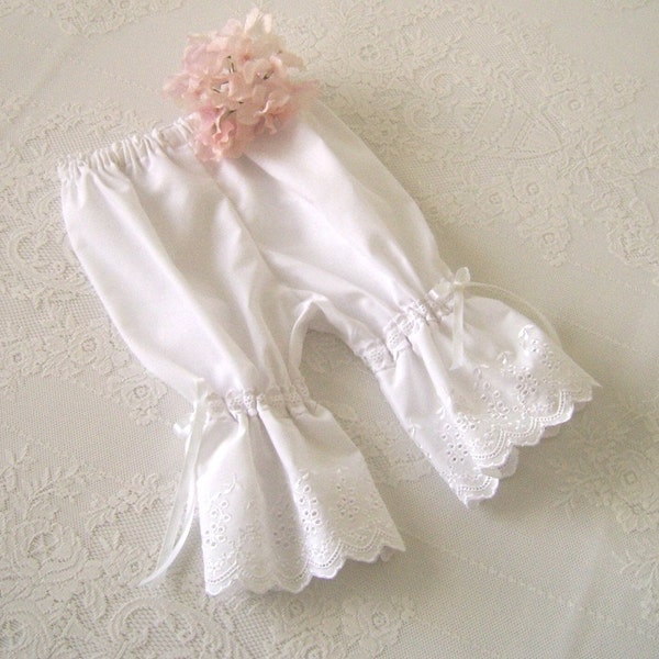 Snow White Baby Pettipants, Eyelet Lace Ruffles size 12 to 18 mo. Toddler Pettipants, Ruffled Baby Bloomers