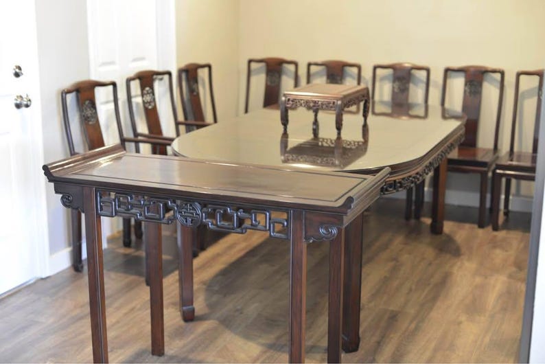 Vintage Chinese Rosewood Dining Set Table 8 Chairs console Table vintage-chinese-rosewood-dining-set-table-8-chairs-console-table