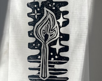 Match Stick Flame Block Print Linocut 5x7 inches western wall art camping fire