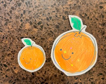 Cute Smiling Fruit Orange Glitter Stickers 2 pack