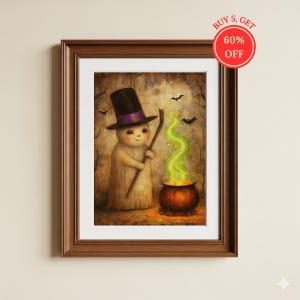 Cute Ghost Witch with Cauldron Wall Art Halloween Potion Print Spooky Green Magic Decor Whimsical Witchy Fall Artwork for Kids Room