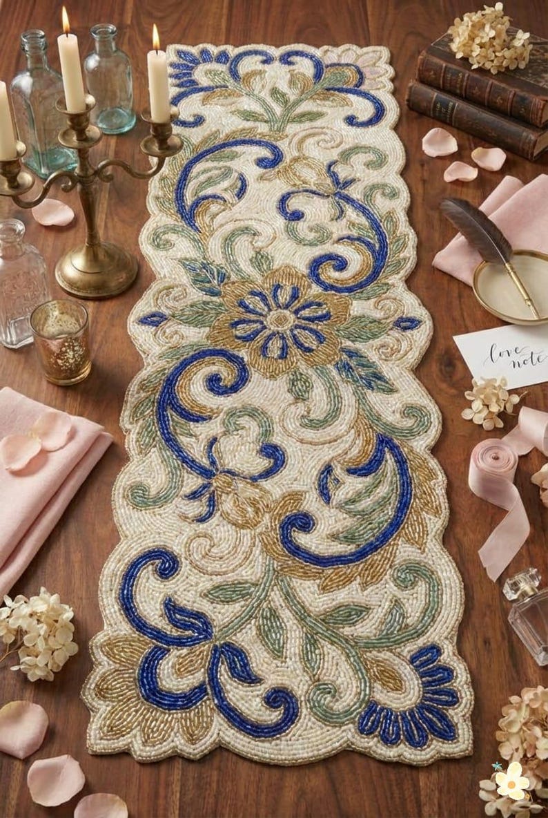 Handmade Beaded Table Runner, Floral Vine Design, 13x36 Inch - Etsy