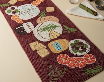 Handmade Beaded Table Runner, Food Theme Decor (13x36)