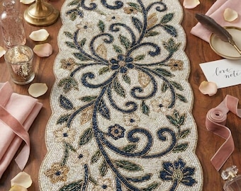 Handmade Beaded Table Runner, Floral Vine Design, 13x36 Inch - Etsy