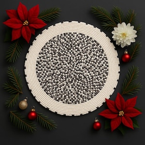 Handmade Beaded Placemats 14 Inch Round Placemats gift for her Beaded Placemats Christmas Beaded Placemats Black and White Single piece