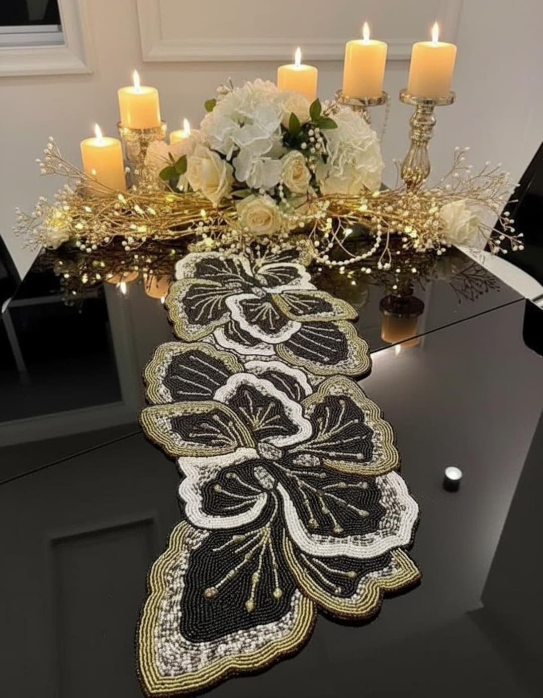Handmade Beaded Table Runner, Elegant Dining Decor (13x36 Inches) - Etsy