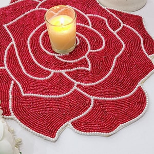 Handmade Beaded Placemat,  Embroidered Tablemat in Rose shape, Beaded Charger Placemat,  14 Inch, Single piece new design placemats