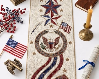 Handgemachter Patiischer Tischläufer, Tischläufer mit Amerikanischer Flagge, 4
