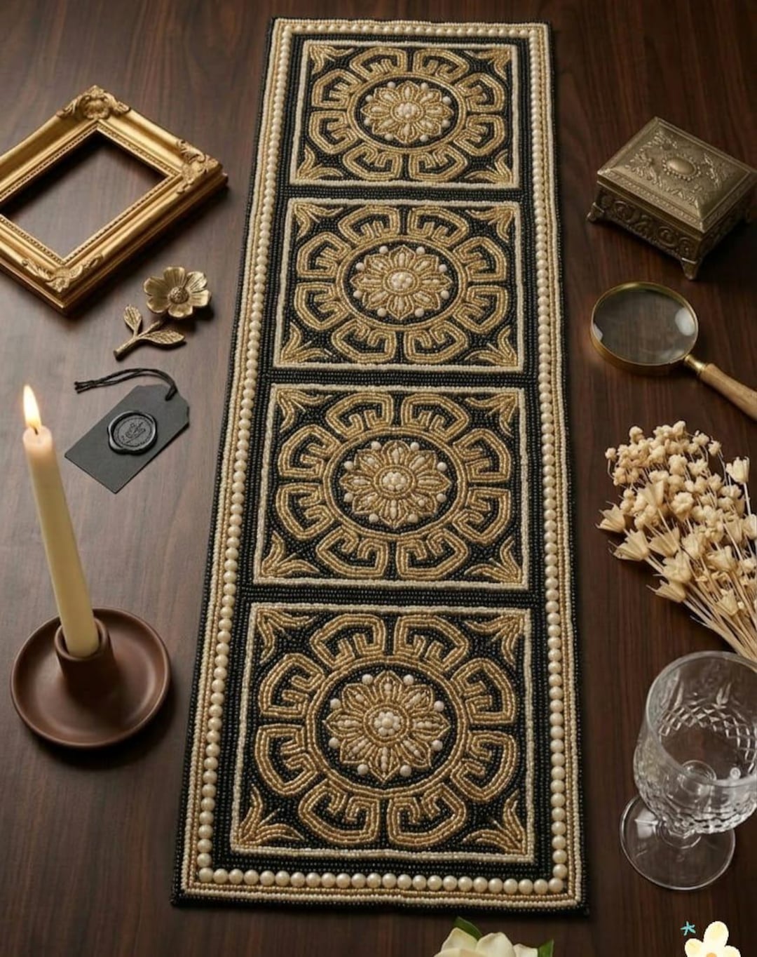 Handmade Beaded Table Runner – Black White Luxury for Home Decor - Etsy