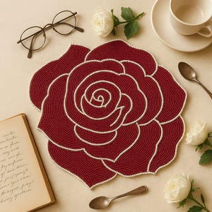 Handmade Beaded Placemat,  Embroidered Tablemat in Rose shape, Beaded Charger Placemat,  14 Inch, Single piece new design placemats