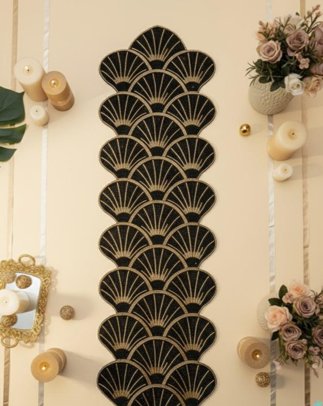 Handmade Art Deco Beaded Table Runner | Black & Gold Decor - Etsy