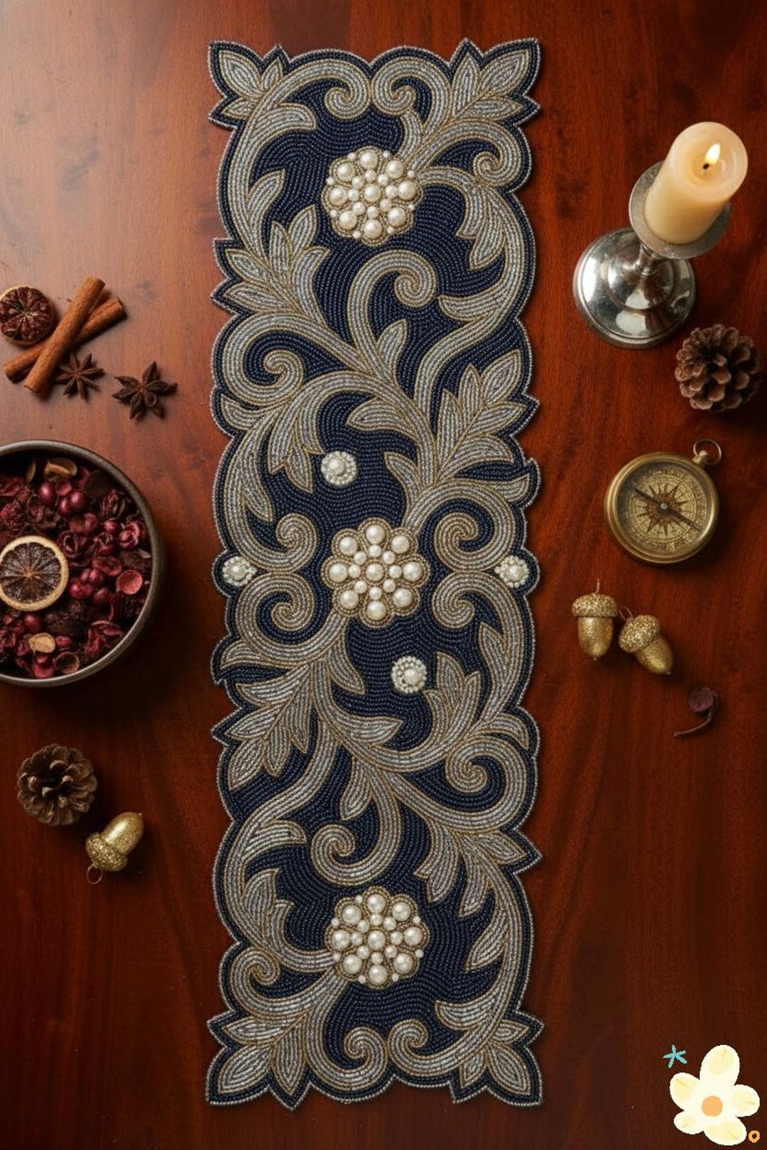 Handmade Art Deco Beaded Table Runner | Elegant Black & Grey Decor - Etsy
