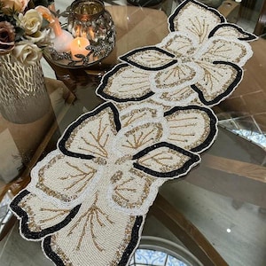 Elegant Beaded Table Runner, Table Topper Decoration, Beaded Runner for Celebrations, Gift for Host ,Beaded Table Runner Handcrafted Runner,
