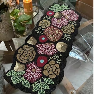 Beaded table runner, handmade table mats, Elegant Table Decor, Decorative Table Mats, Festive Table Decor, Luxurious Beaded Table Runner,