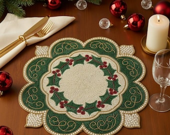 Set di tovagliette natalizie con perline fatte a mano, decorazioni per la tavola delle feste