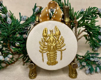 Lobster Clay Ornament Gold Leaf Holiday Decoration Christmas Tree Ornament Springerle Ornament Holiday Decor Maine Lobster Gift Ornament