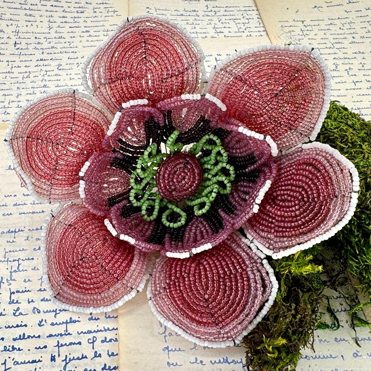Antique French Beaded Flower: Shabby Chic Funeral Wreath Decor